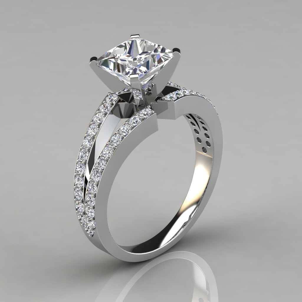 Princess Cut Split Shank Engagement Ring | Forever Moissanite